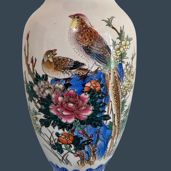 Vintage Asian Porcelain Vase With Bird Pheasant Floral - Picture 2 of 8